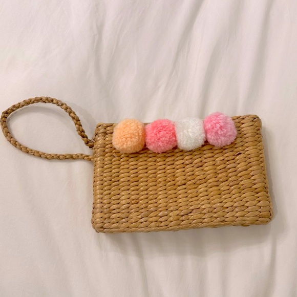 Sea & Grass Pom Pom clutch wristlet - Picture 2 of 7